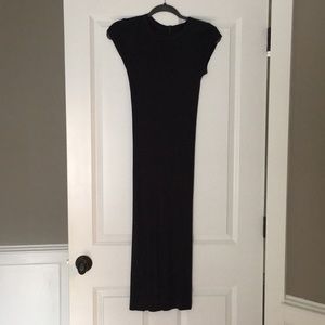 Dark gray stretch fine rib fabric midi dress